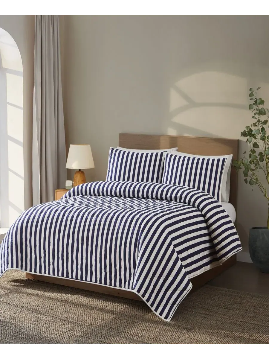 Комплект стеганых одеял Levi Stripe, 3 предмета, full/queen Brooklyn Loom — изображение 3 из 6, белый темно-синий