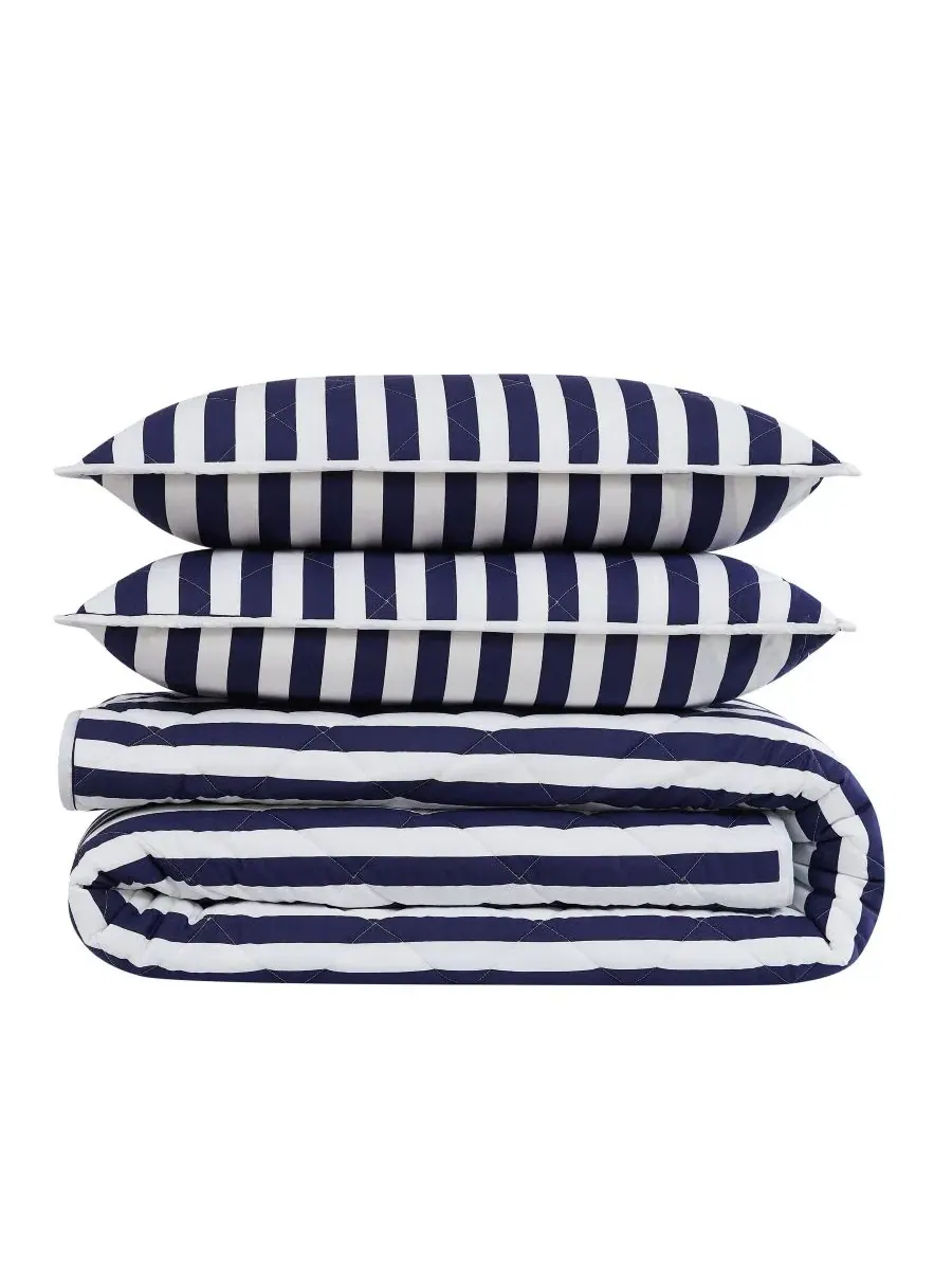 Комплект стеганых одеял Levi Stripe, 3 предмета, full/queen Brooklyn Loom — изображение 5 из 6, белый темно-синий