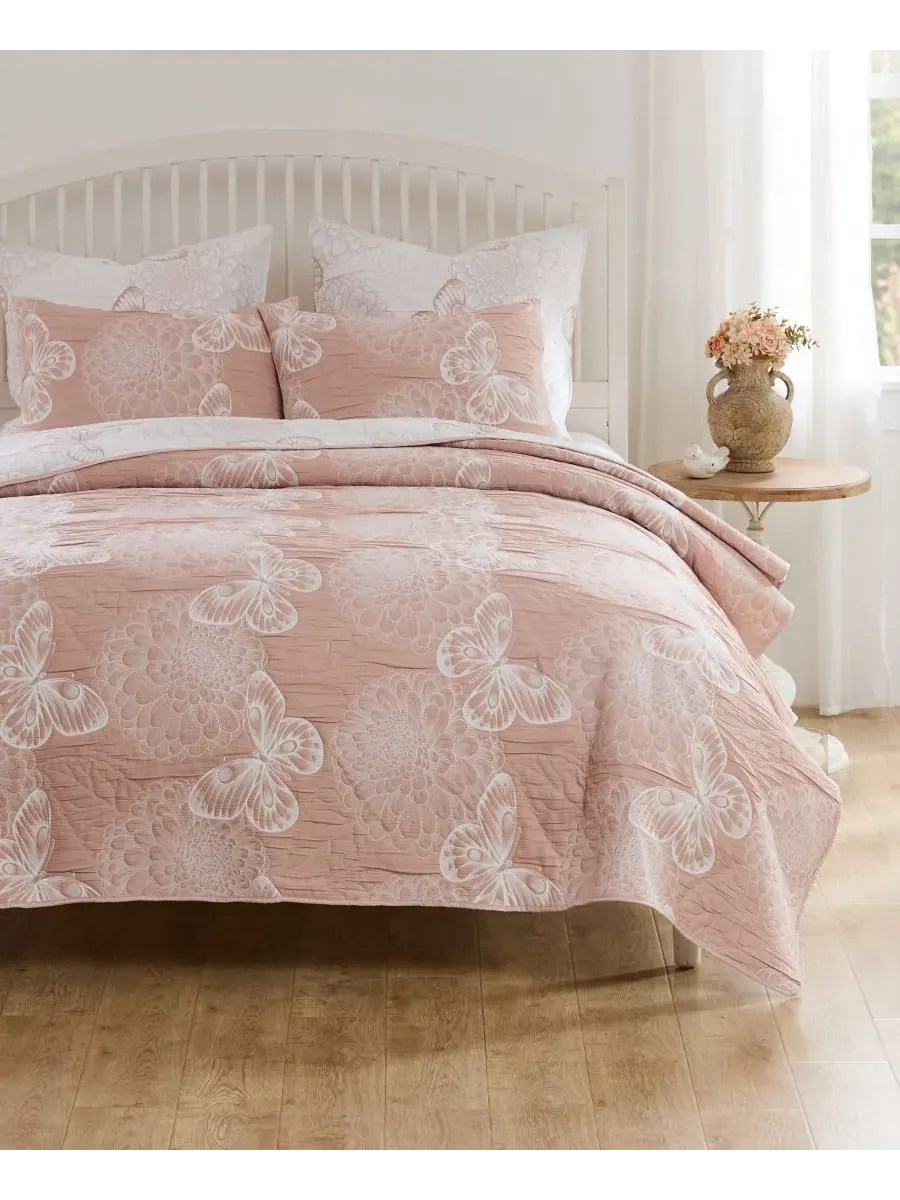 Марипоса Георгин Мателассе 2 шт. Комплект покрывал, Твин Greenland Home Fashions — изображение 2 из 6, розовый