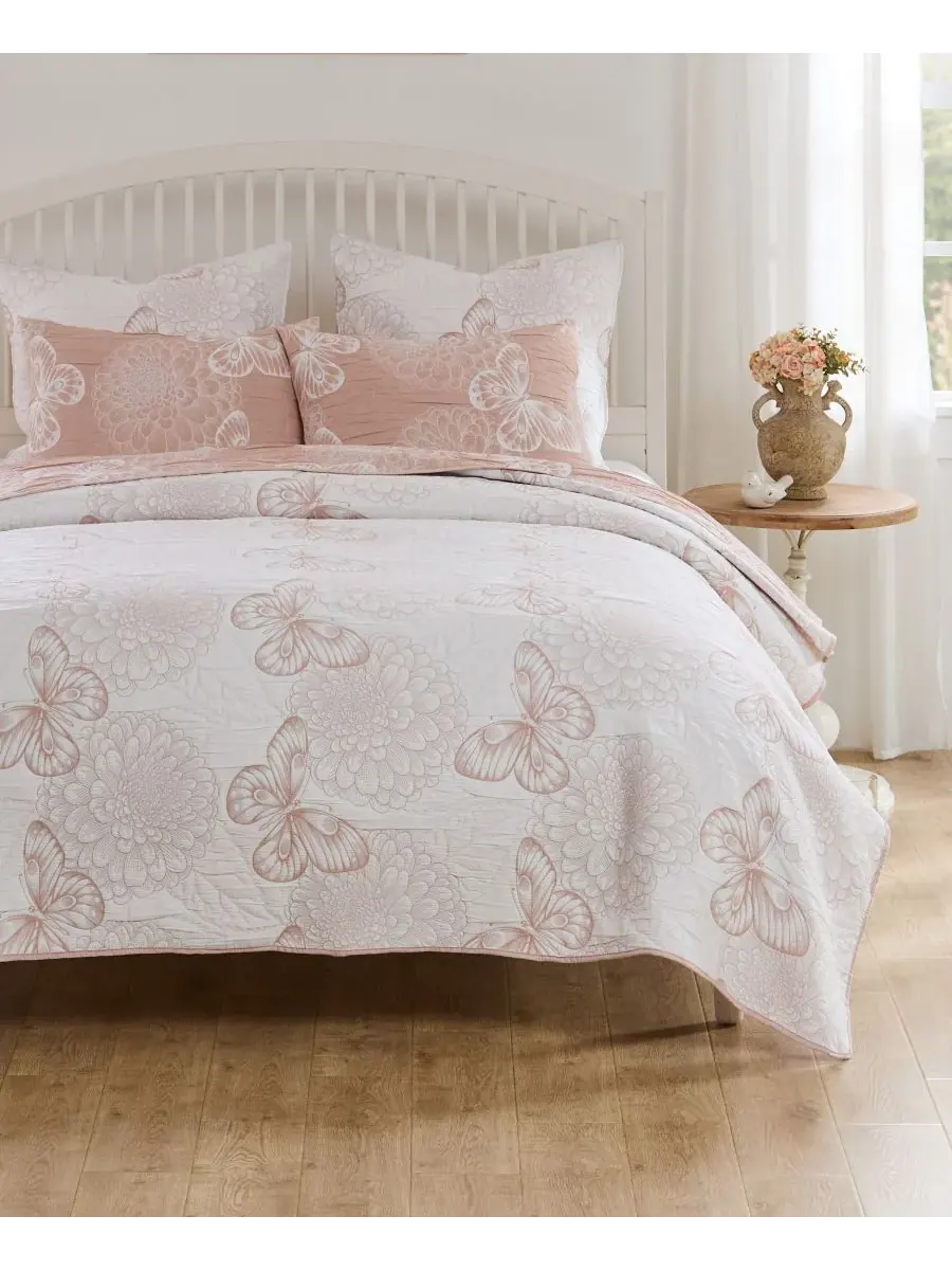 Марипоса Георгин Мателассе 2 шт. Комплект покрывал, Твин Greenland Home Fashions — изображение 3 из 6, розовый