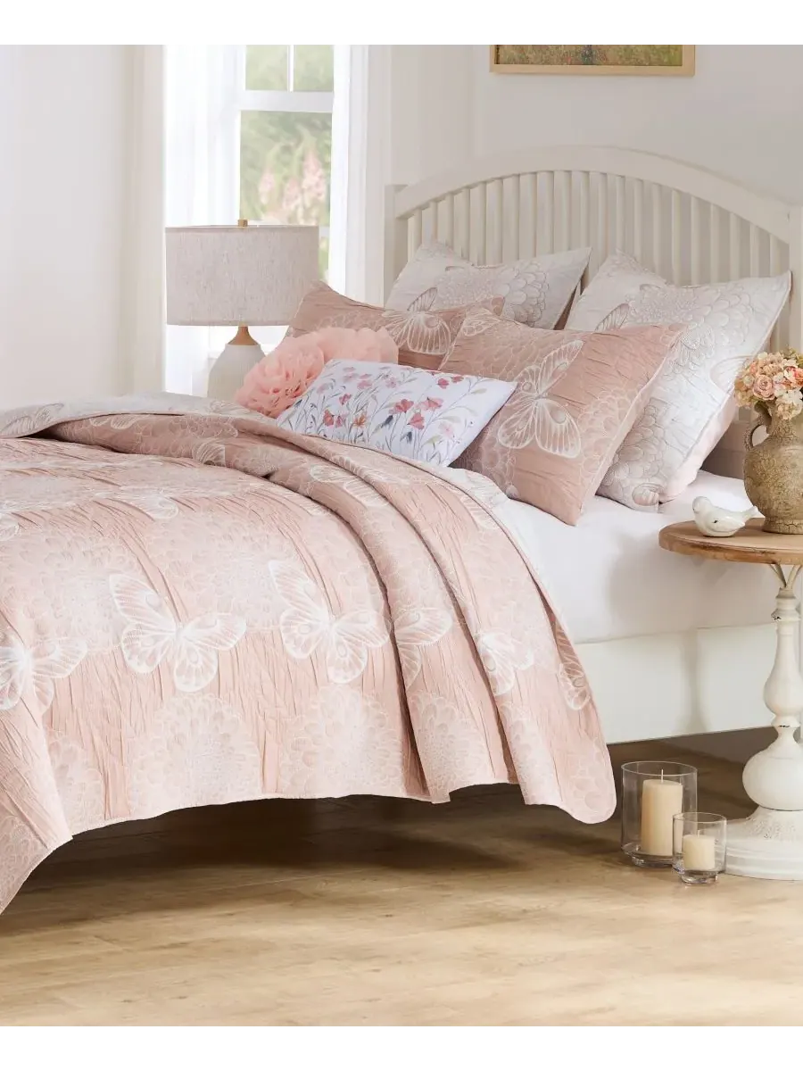 Марипоса Георгин Мателассе 2 шт. Комплект покрывал, Твин Greenland Home Fashions — изображение 4 из 6, розовый
