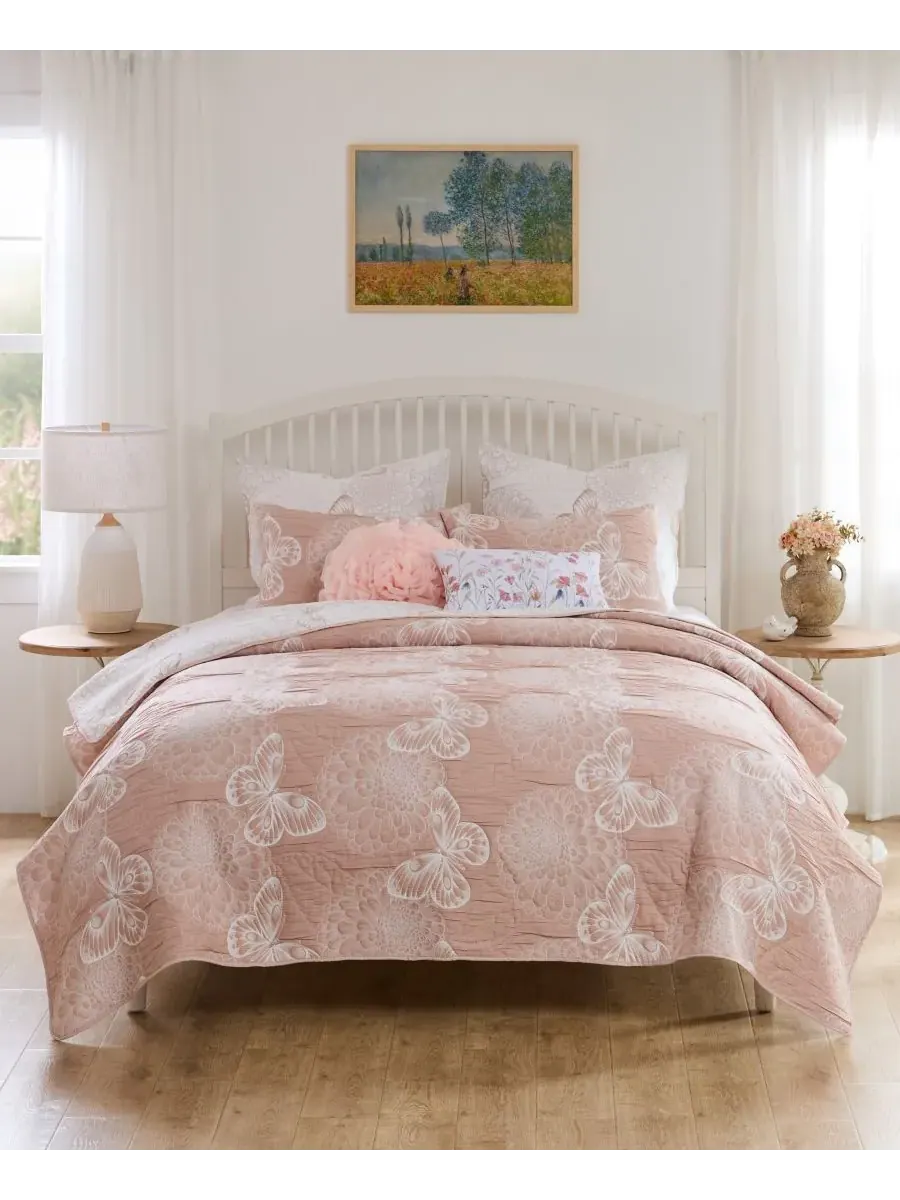 Марипоса Георгин Мателассе 2 шт. Комплект покрывал, Твин Greenland Home Fashions — изображение 5 из 6, розовый