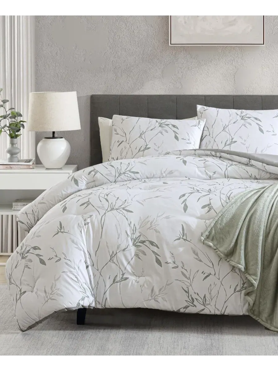 Комплект постельного белья Ink Wash Vine из 4 предметов, Full/Queen Kenneth Cole New York — изображение 3 из 11, зеленый
