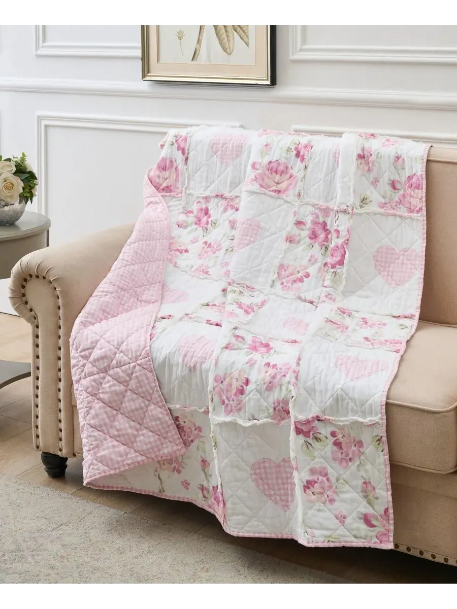 Плед Veronica's Hearts в стиле шебби-шик с оборками, 127 x 152 см Greenland Home Fashions — изображение 3 из 7, розовый