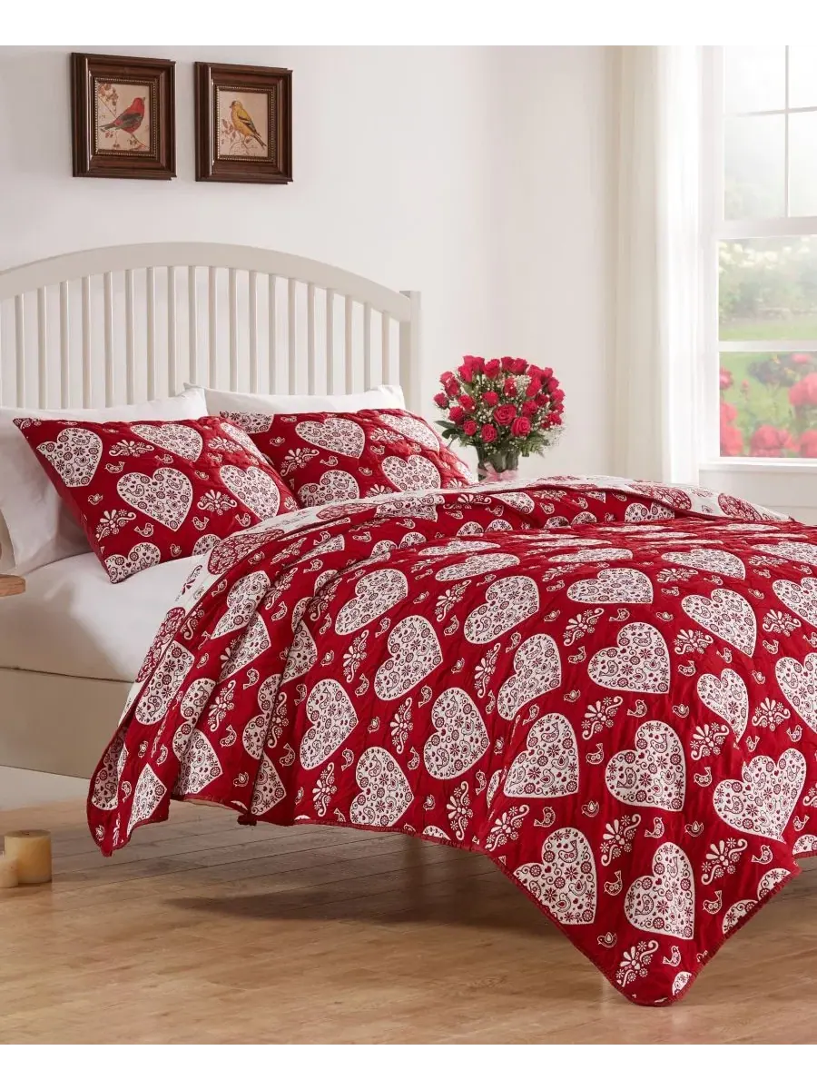 Покрывало мателассе с наволочками, 229x229 см, двустороннее, Lovebirds Woven Jacquard Reversible