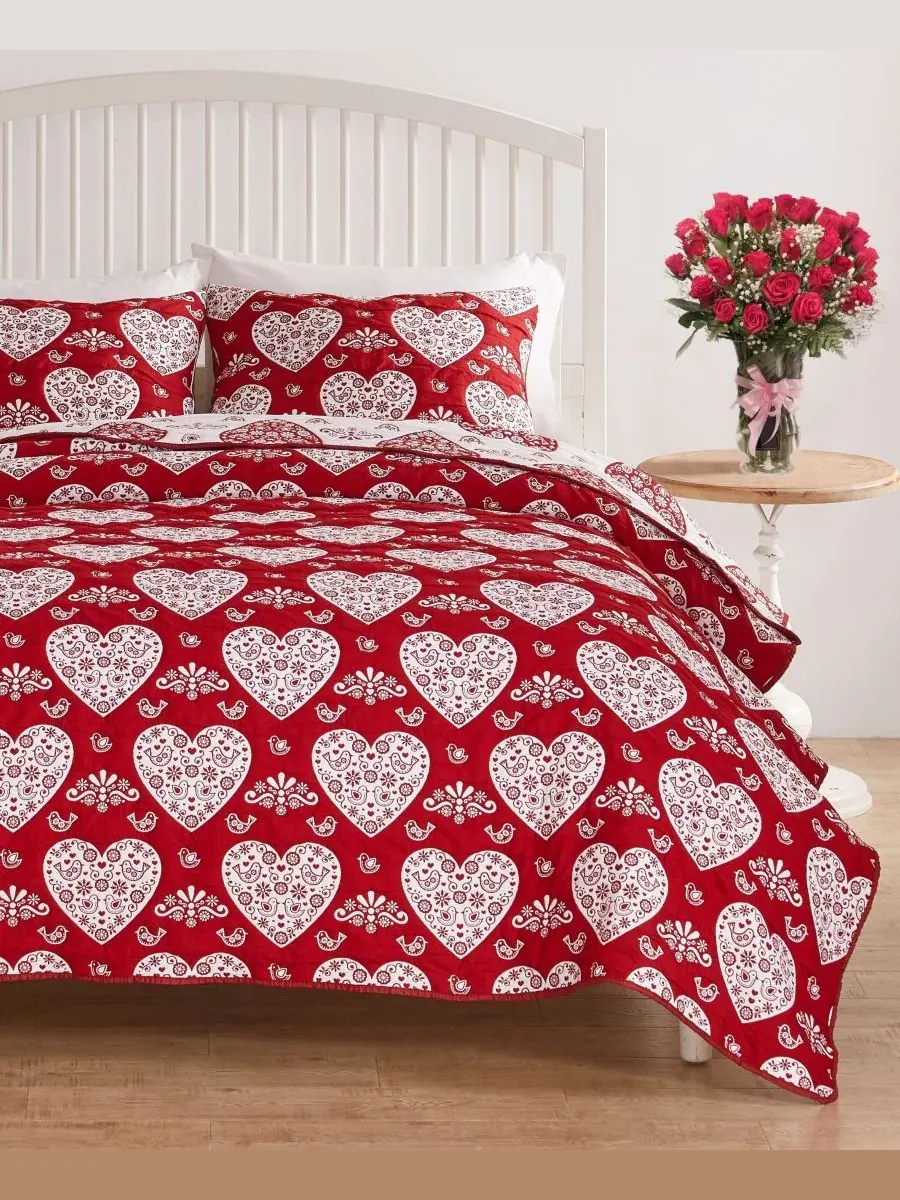 Покрывало мателассе с наволочками, 229x229 см, двустороннее, Lovebirds Woven Jacquard Reversible — изображение 3 из 5