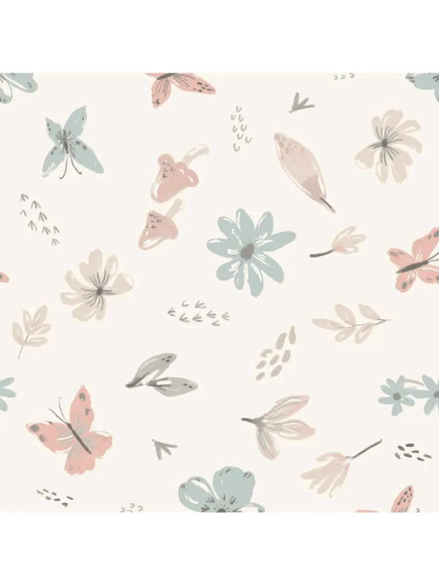Хлопковая простынь для детской кроватки Baby Blooms с акварельным цветочным и бабочковым рисунком — изображение 3 из 5