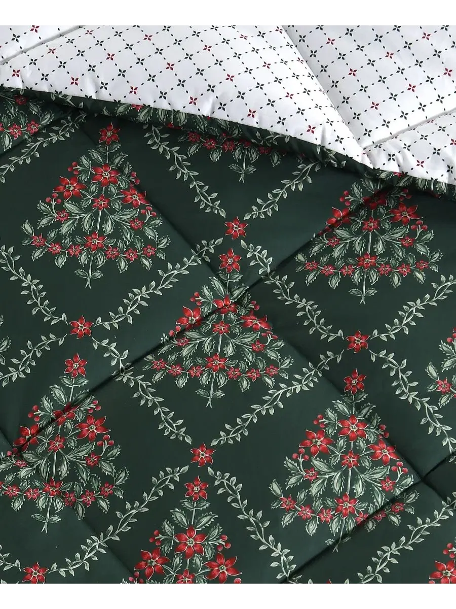 Комплект стеганого одеяла с флористическим принтом Holly Tree Floral Lenox — изображение 6 из 10, зеленый