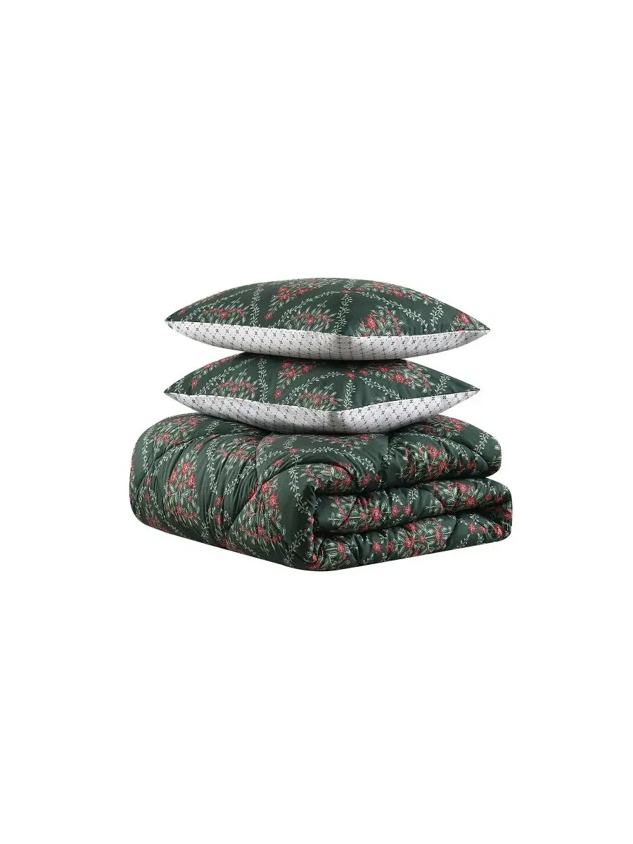 Комплект стеганого одеяла с флористическим принтом Holly Tree Floral Lenox — изображение 7 из 10, зеленый