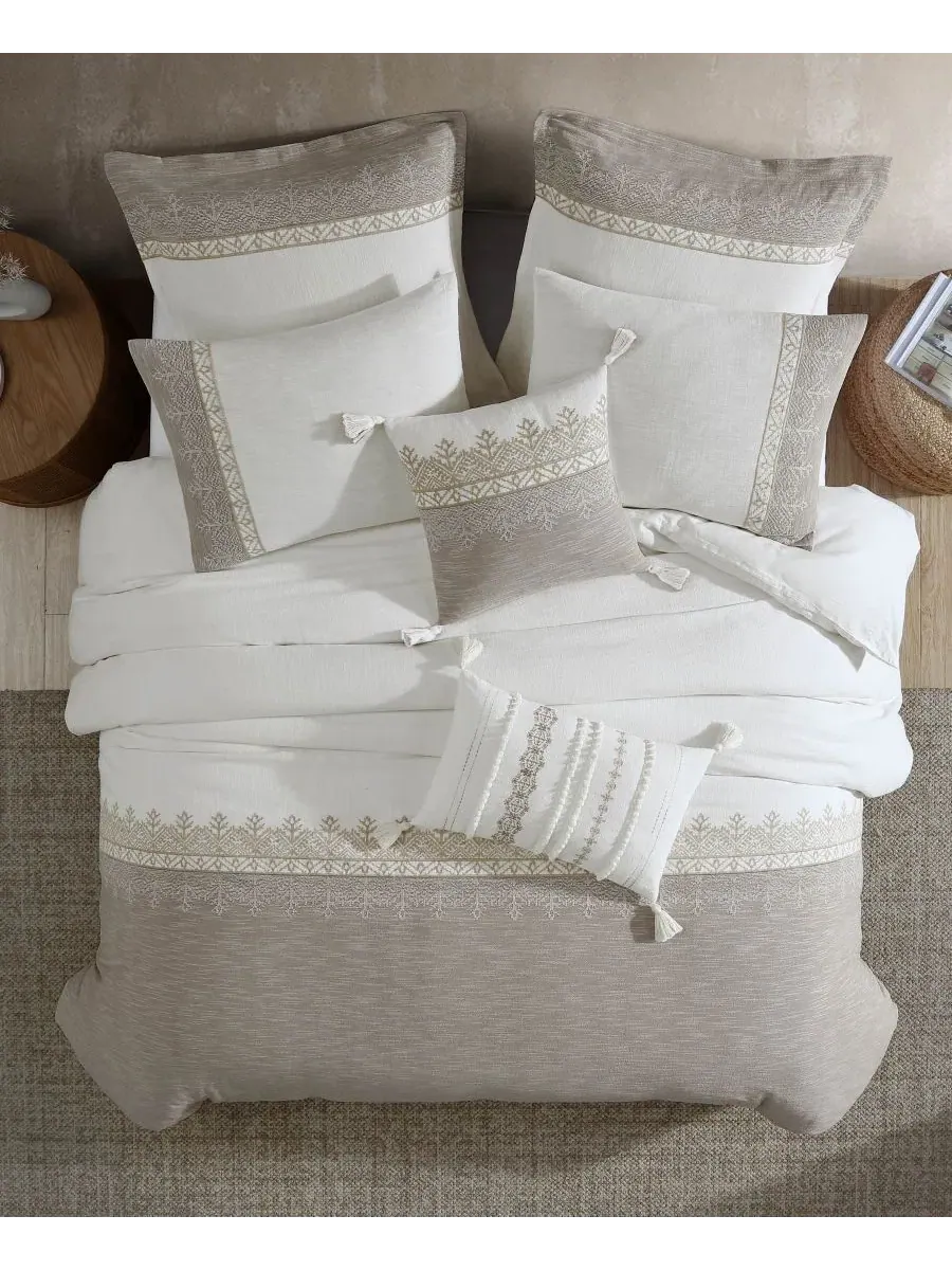 Комплект стеганого одеяла Preston Jacquard 5-предметный, Queen Riverbrook Home — изображение 5 из 9, бежевый белый