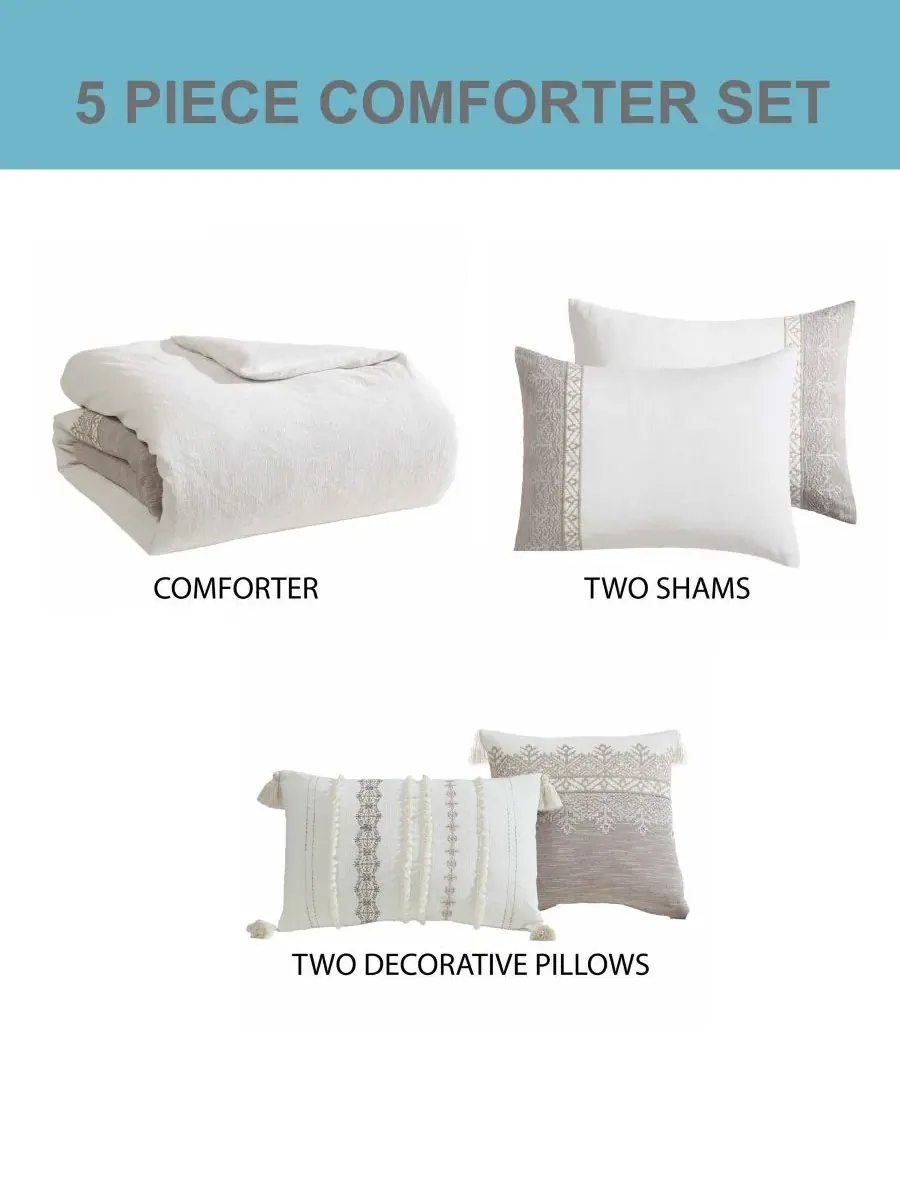Комплект стеганого одеяла Preston Jacquard 5-предметный, Queen Riverbrook Home — изображение 9 из 9, бежевый белый