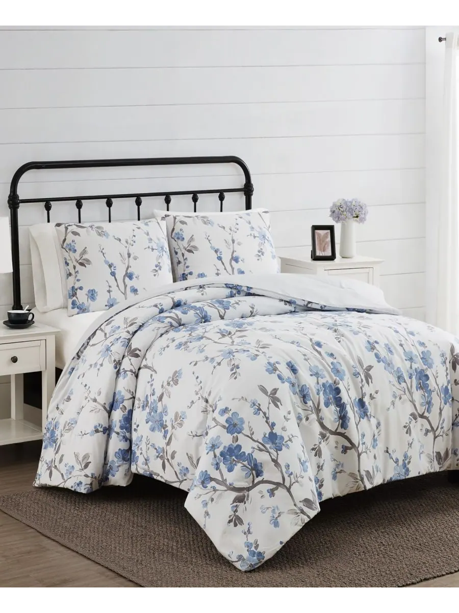 Комплект постельного белья Kasumi Floral из 2 предметов, размер Twin XL Cannon — изображение 4 из 4, белый-синий
