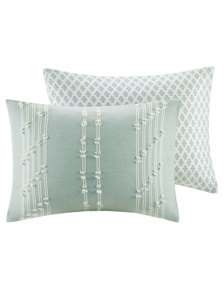 Комплект постельного белья Kara Jacquard из 3 предметов, размер Full/Queen INK+IVY — изображение 4 из 9, голубой