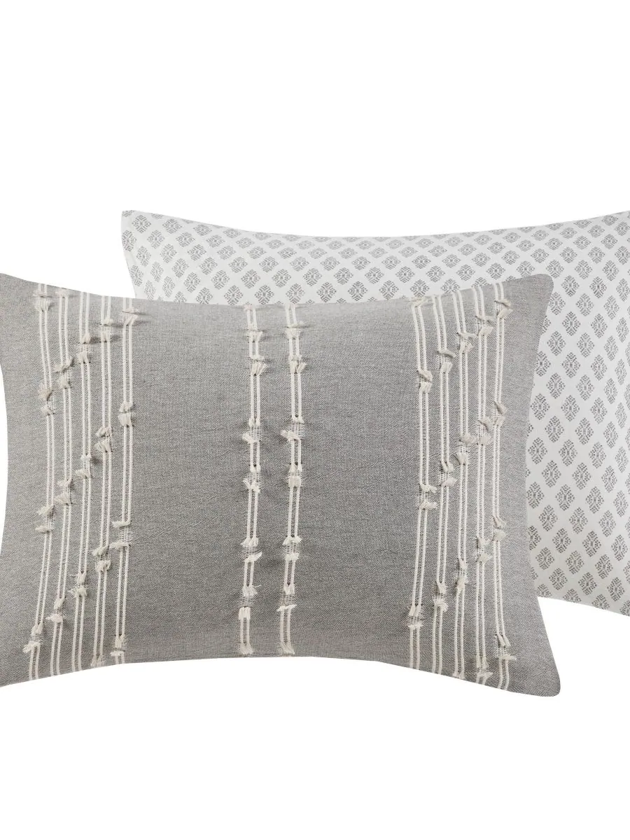 Комплект постельного белья Kara Jacquard из 3 предметов, размер Full/Queen INK+IVY — изображение 3 из 8, серый