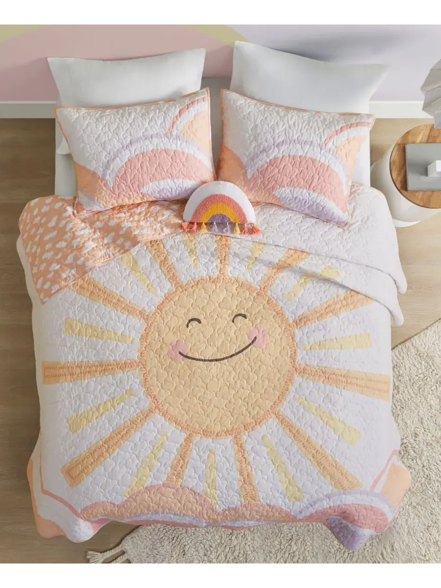 Комплект из 3 предметов Intelligent Design Dawn Sunshine (покрывало), размер Twin — изображение 4 из 10, желтый/коралловый