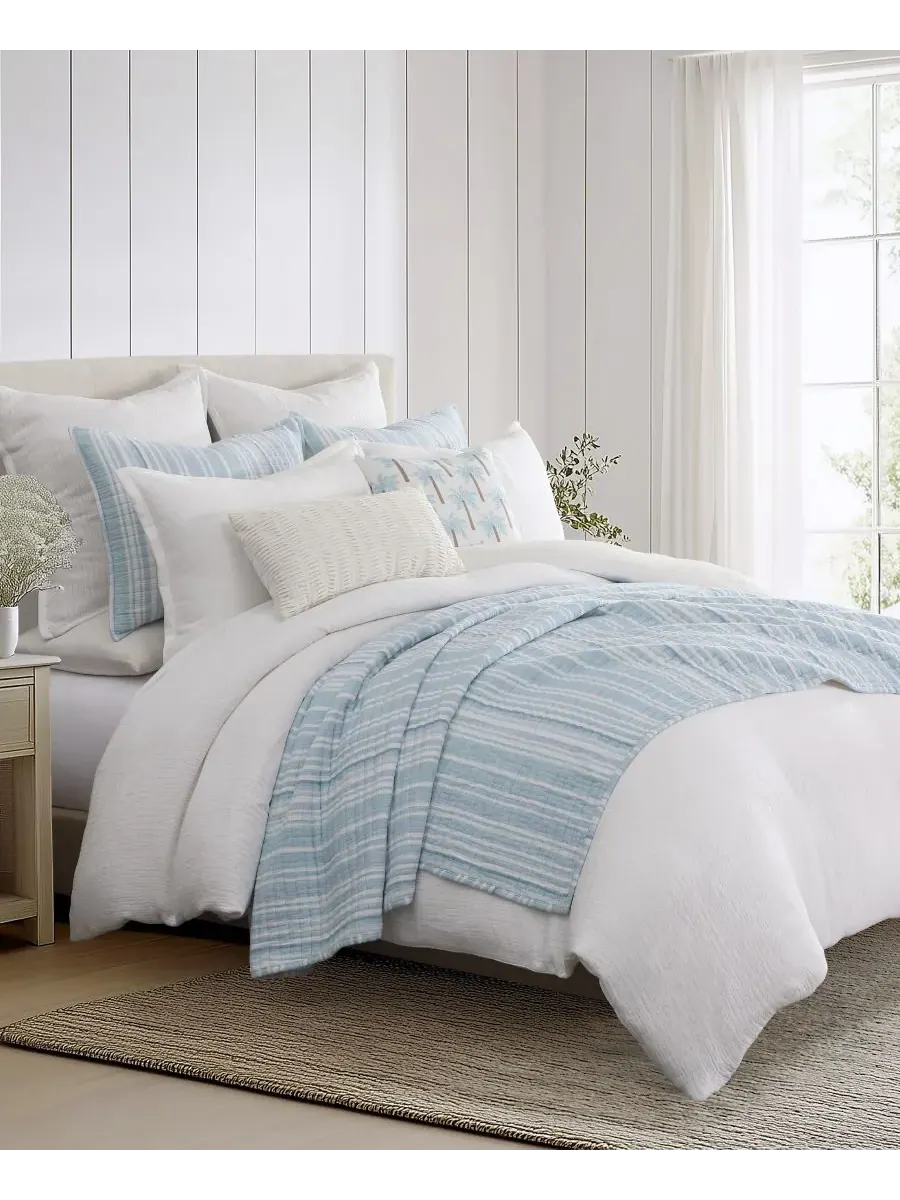 Комплект постельного белья Home Boracay Stripe Muslin Textured из 3 предметов, размер King Levtex — изображение 3 из 7, синий