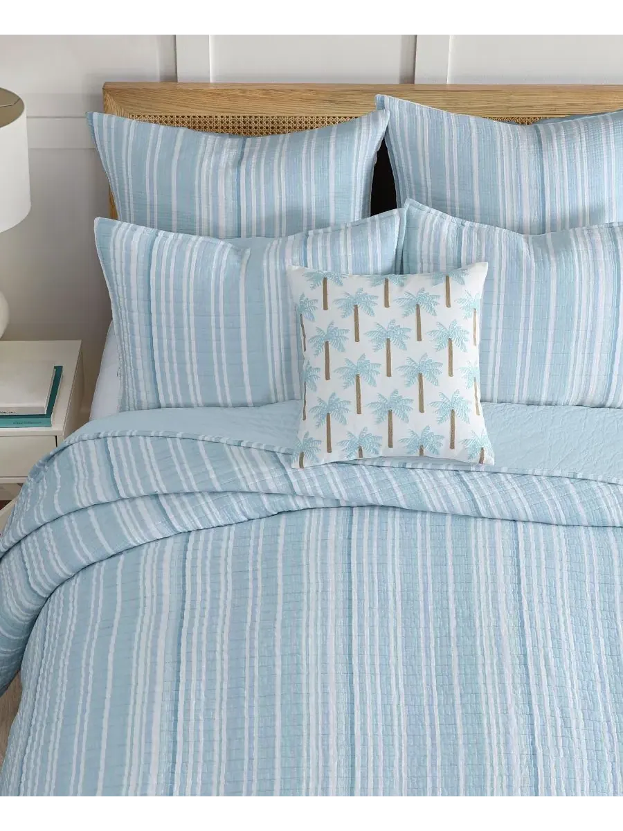 Комплект постельного белья Home Boracay Stripe Muslin Textured из 3 предметов, размер King Levtex — изображение 4 из 7, синий