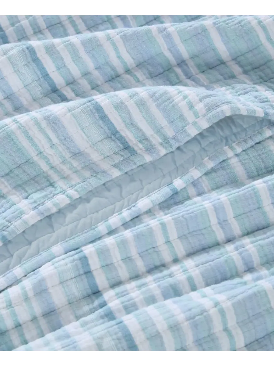 Комплект постельного белья Home Boracay Stripe Muslin Textured из 3 предметов, размер King Levtex — изображение 5 из 7, синий