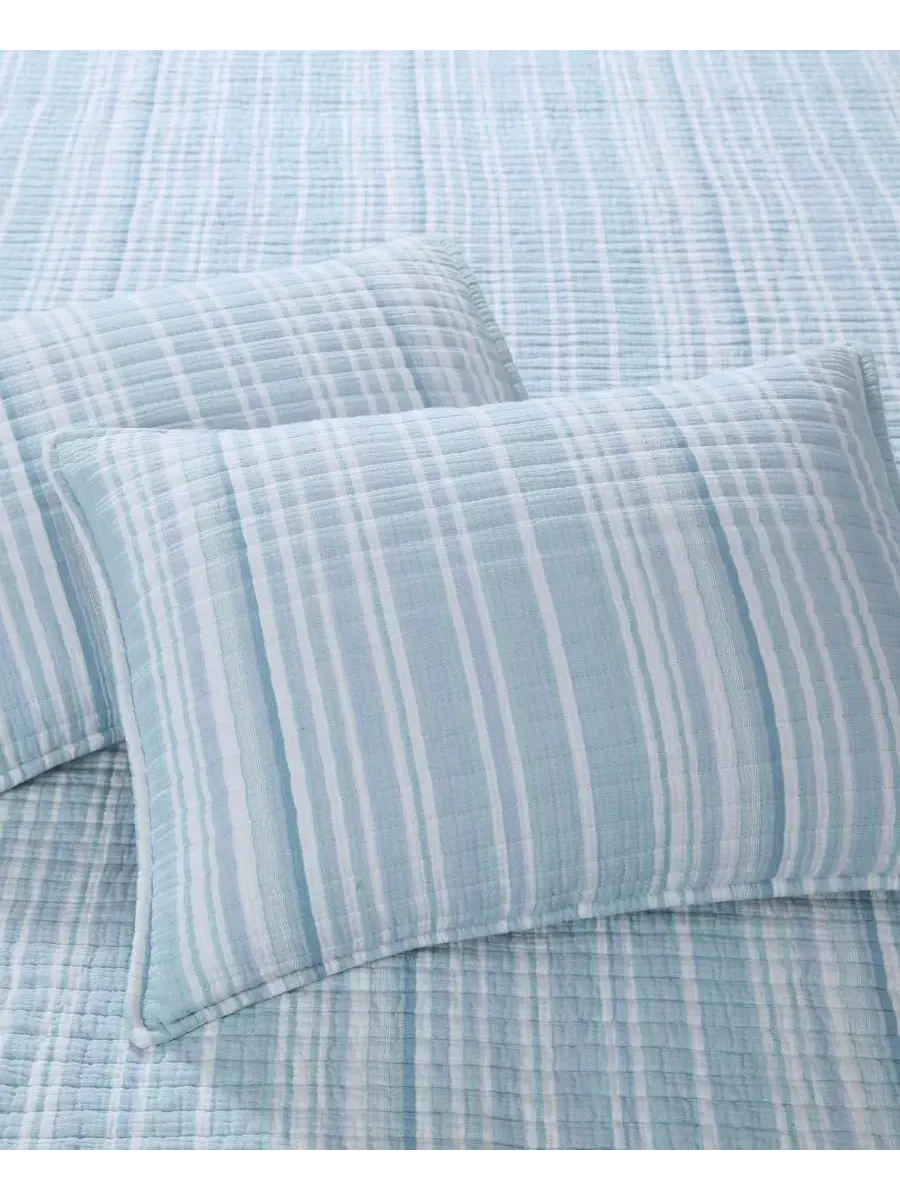 Комплект постельного белья Home Boracay Stripe Muslin Textured из 3 предметов, размер King Levtex — изображение 6 из 7, синий