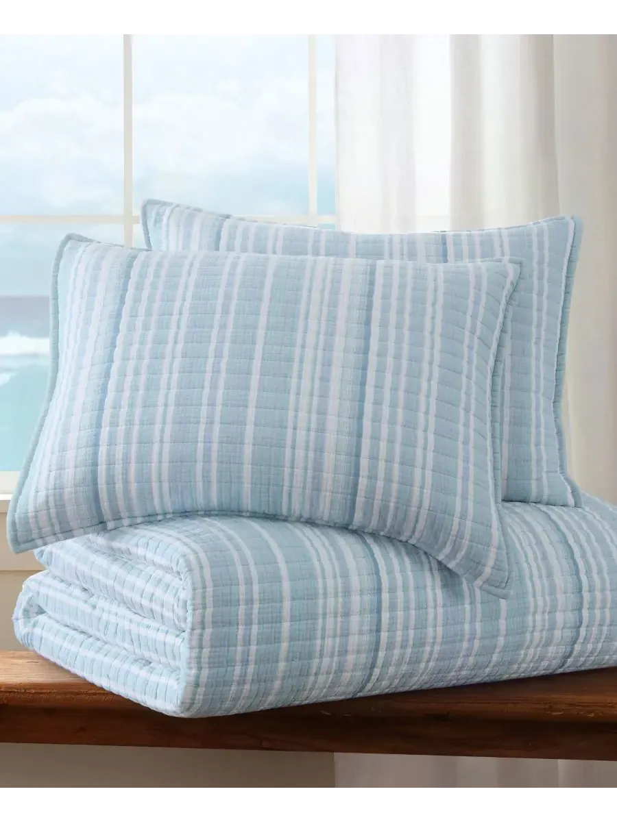 Комплект постельного белья Home Boracay Stripe Muslin Textured из 3 предметов, размер King Levtex — изображение 7 из 7, синий