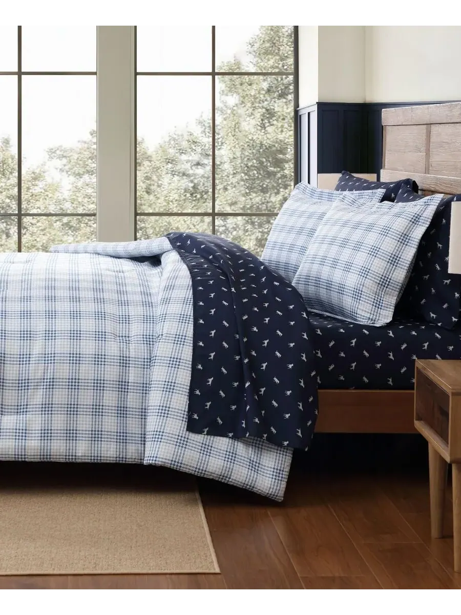 Комплект постельного белья Beach Pine Plaid, 7 предметов, размер Full Eddie Bauer — изображение 3 из 7, серый синий