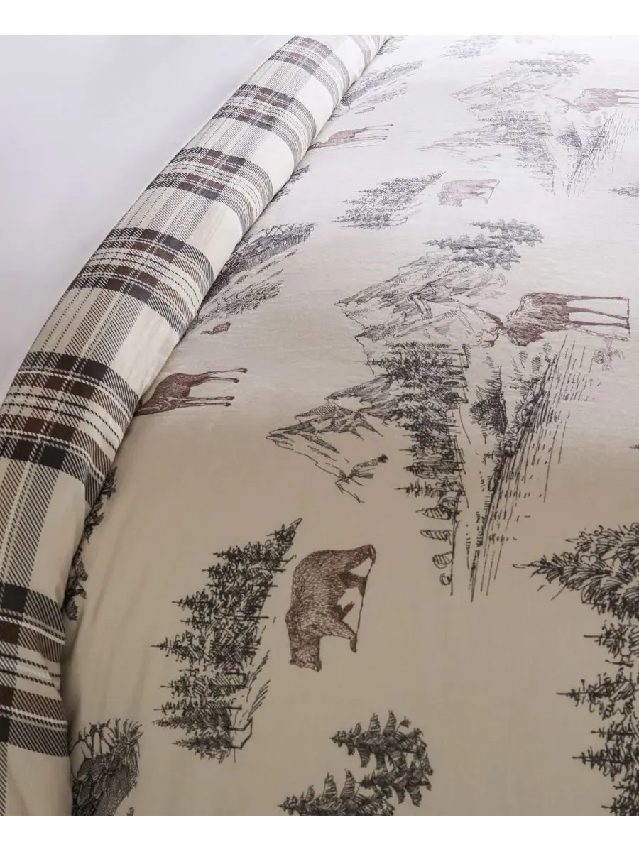 Комплект постельного белья Home Lodge Toile, 3 предмета, двусторонний, размер Full/Queen Levtex — изображение 2 из 5, бежевый