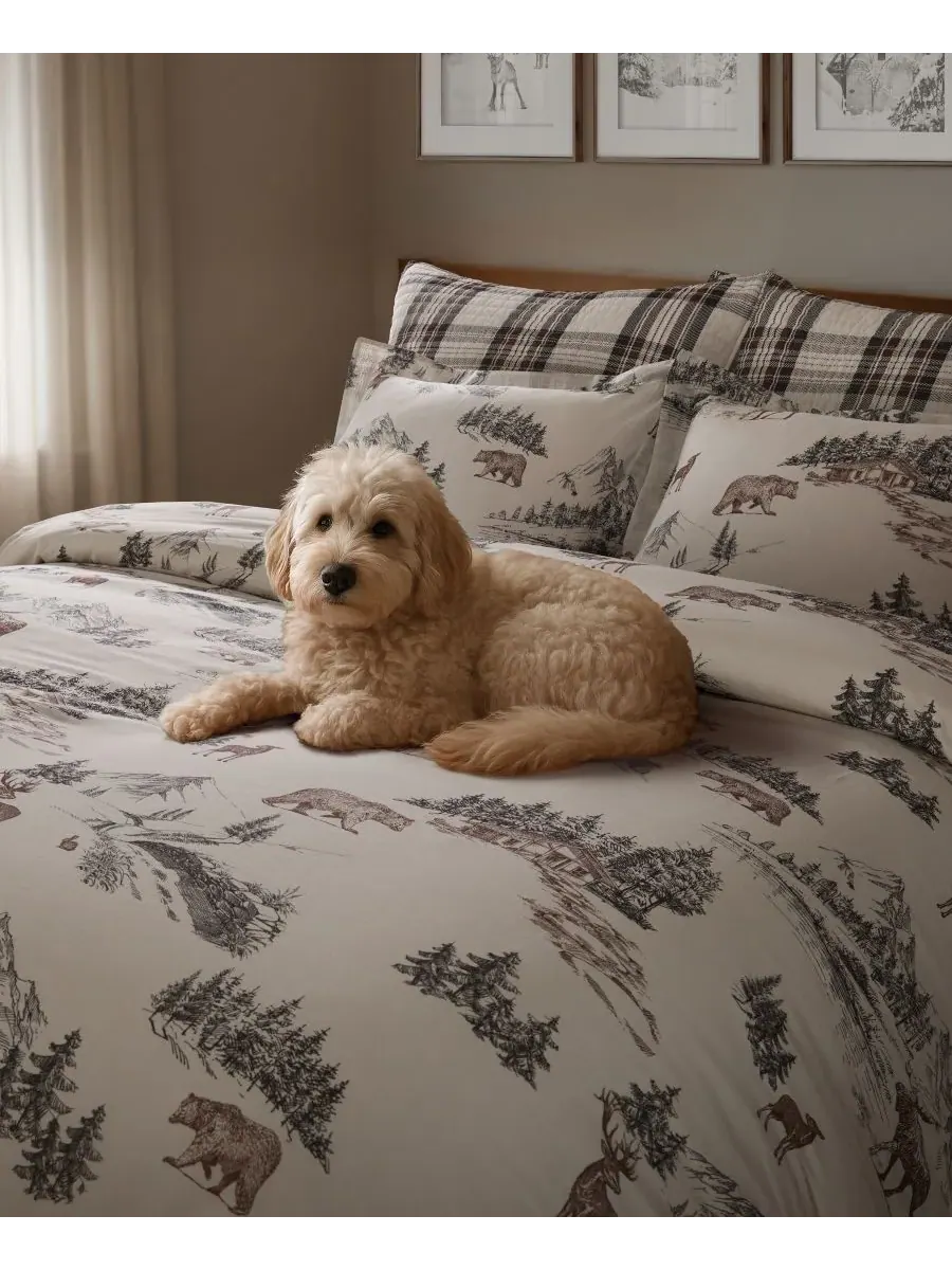 Комплект постельного белья Home Lodge Toile, 3 предмета, двусторонний, размер Full/Queen Levtex — изображение 3 из 5, бежевый