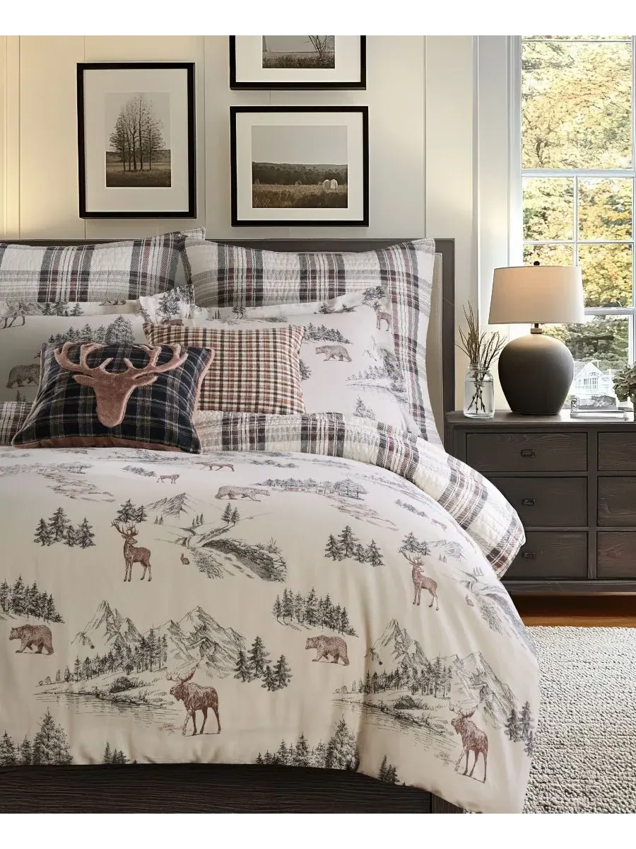 Комплект постельного белья Home Lodge Toile, 3 предмета, двусторонний, размер Full/Queen Levtex — изображение 4 из 5, бежевый