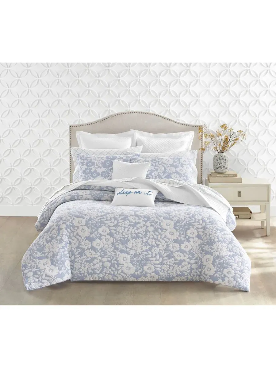 Комплект постельного белья Silhouette Floral, 2 предмета, размер Twin Charter Club — изображение 7 из 10, синий