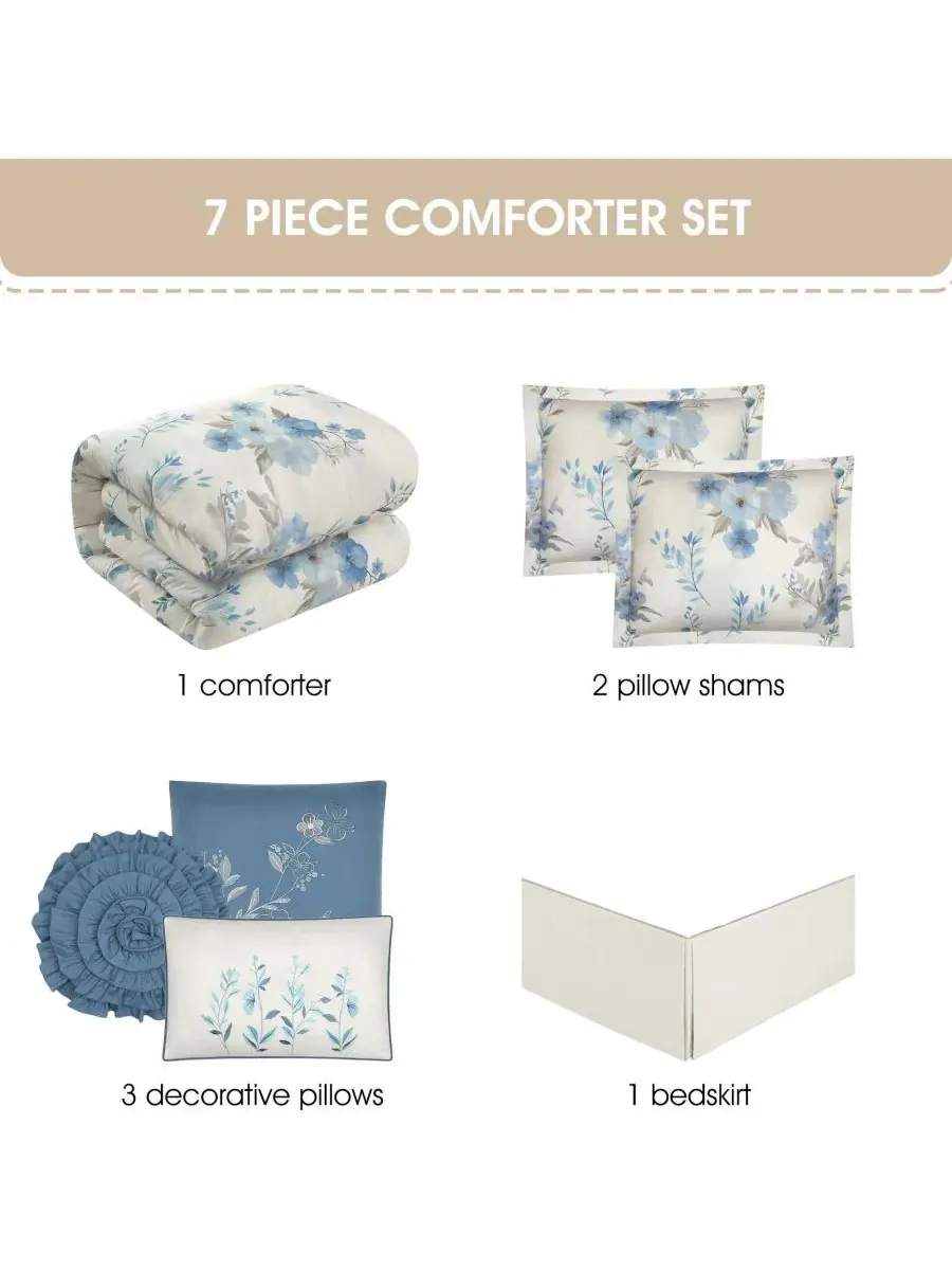 Комплект постельного белья Karly Floral 7-предметный, King Stratford Park — изображение 3 из 7, синий