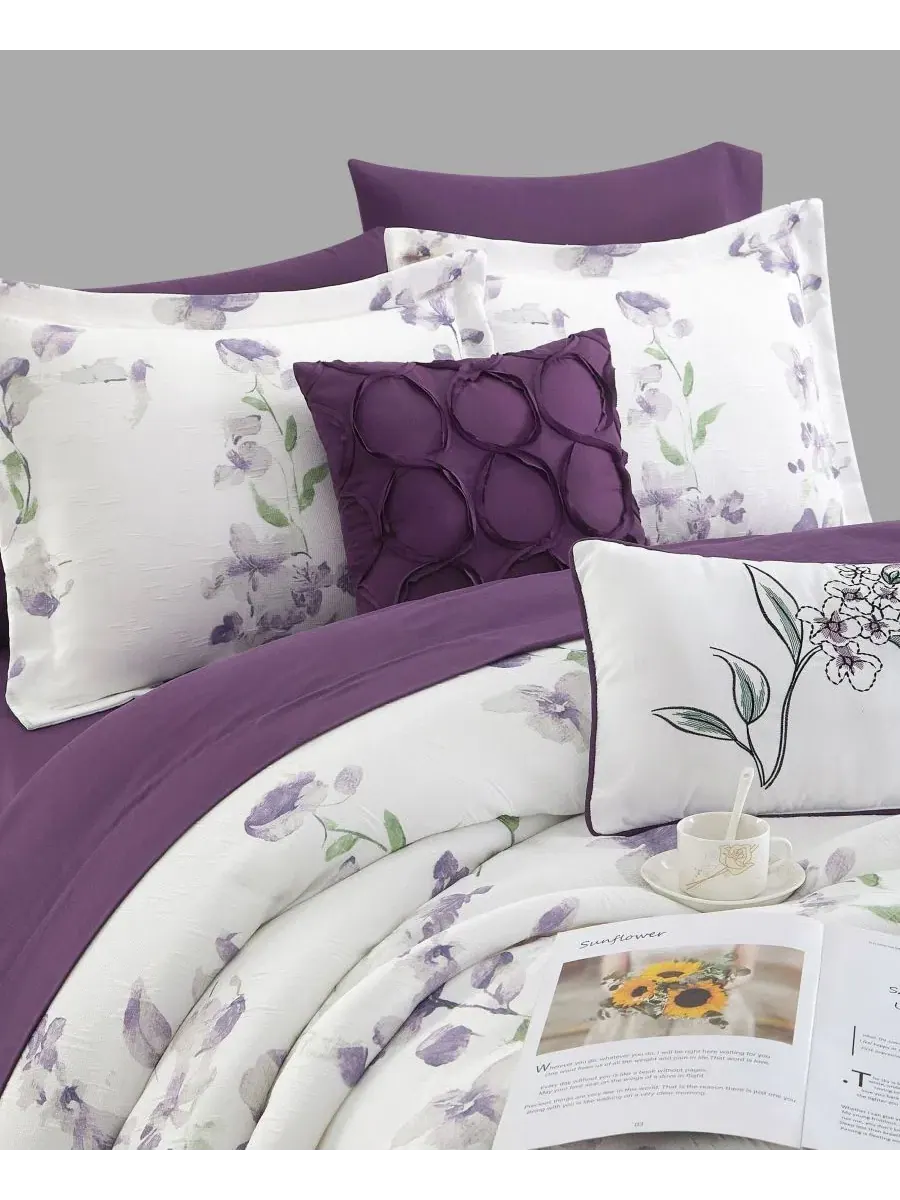 Комплект постельного белья Kinton Floral, 10 предметов, King Stratford Park — изображение 3 из 10, белый фиолетовый