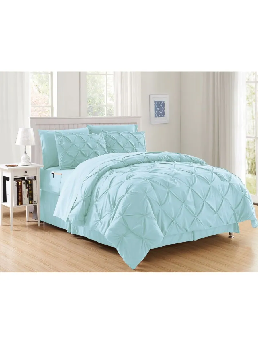Комплект постельного белья Pintuck из 8 предметов, размер Full/Queen Elegant Comfort — изображение 6 из 6, бирюзовый