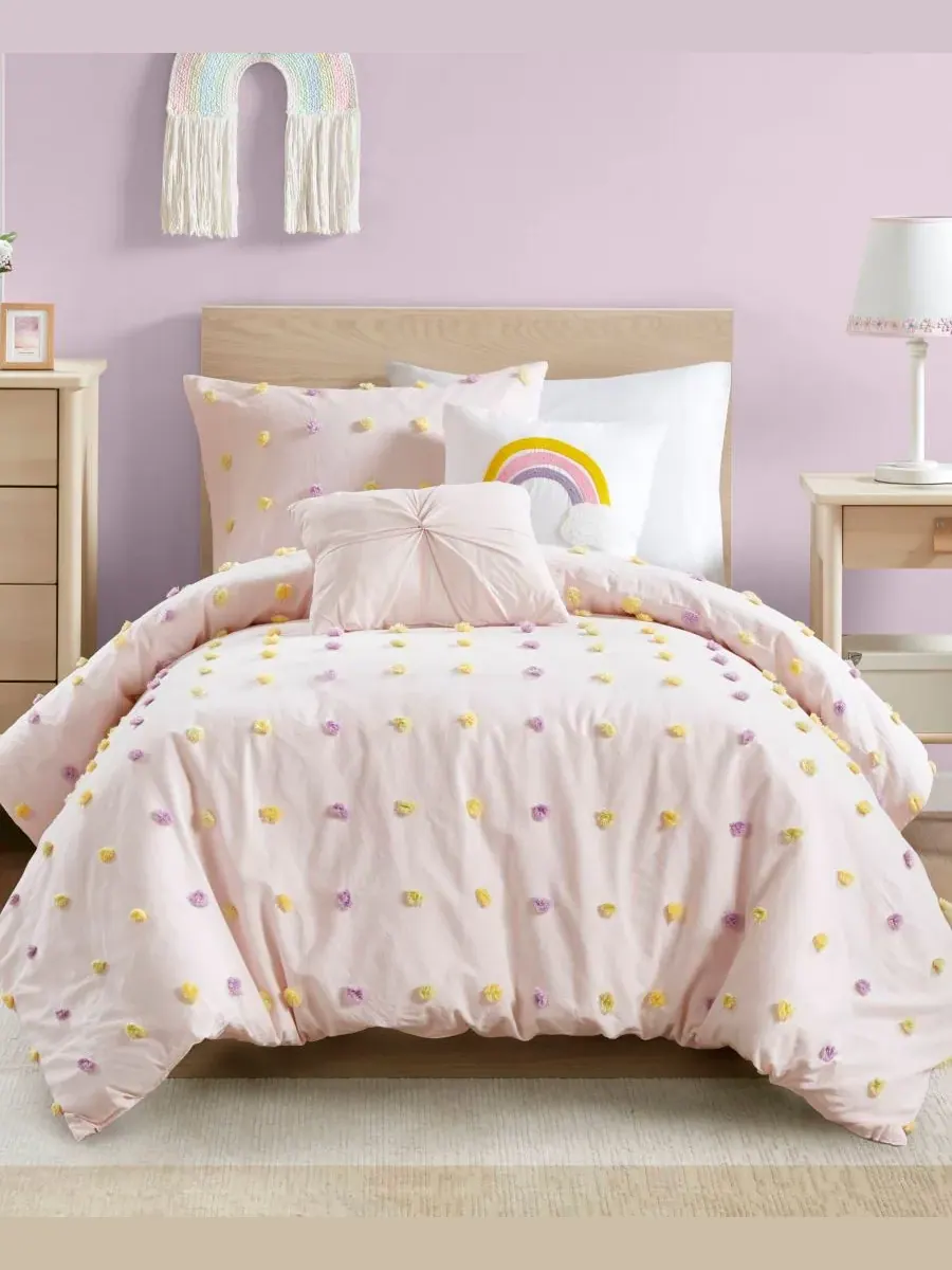 Комплект постельного белья Intelligent Design Callie Pom Pom, 4 предмета, размер Twin/Twin XL