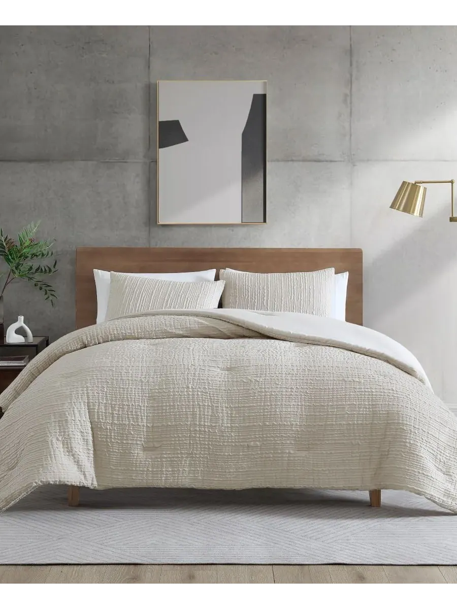 Комплект постельного белья Serenity Wavy Lines Beige Embossed, 3 предмета, размер Full/Queen