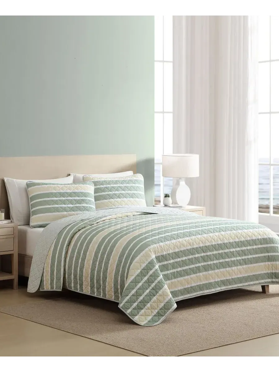 Комплект постельного белья Varadero Stripe из хлопка, двусторонний, 3 предмета, размер King — изображение 2 из 8, зеленый