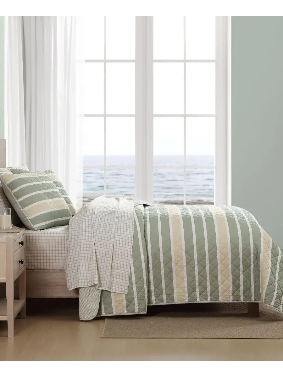 Комплект постельного белья Varadero Stripe из хлопка, двусторонний, 3 предмета, размер King — изображение 5 из 8, зеленый