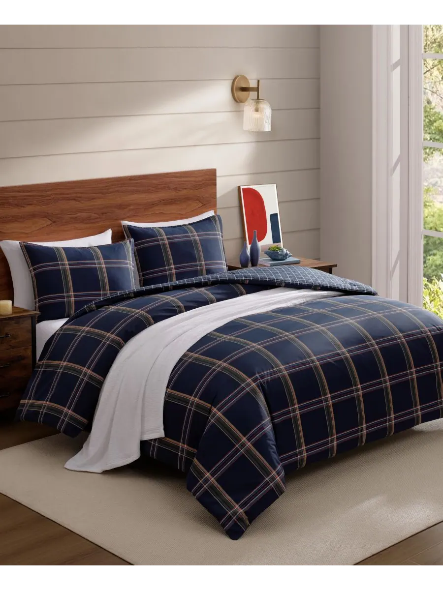 Tommy Hilfiger комплект постельного белья Beacon Plaid хлопковый из 3 предметов размер Full/Queen — изображение 2 из 7, синий