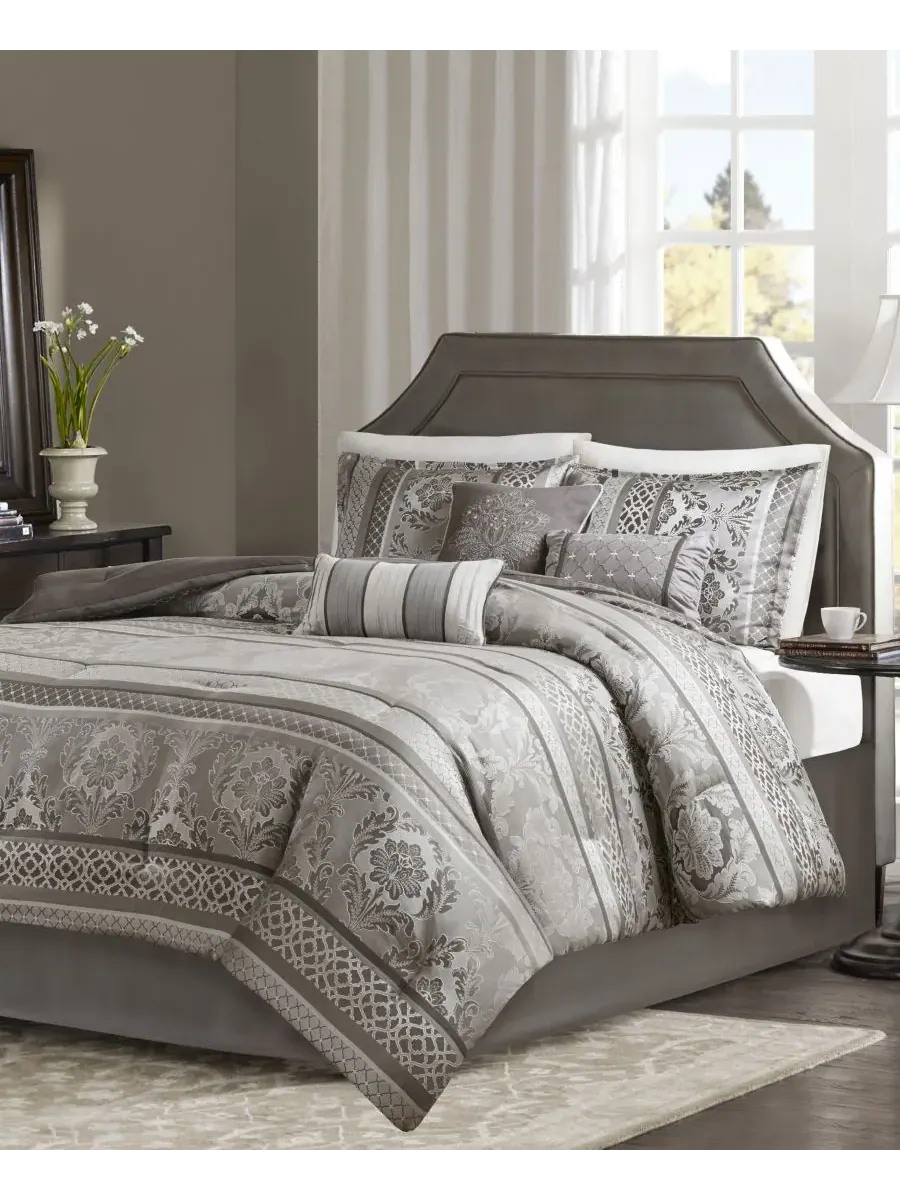 Комплект постельного белья Bellagio Jacquard из 7 предметов, размер King Madison Park — изображение 2 из 8, серый