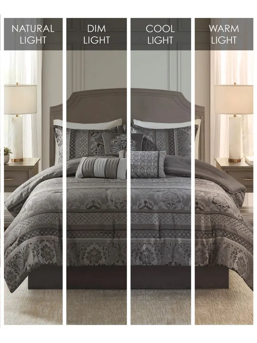 Комплект постельного белья Bellagio Jacquard из 7 предметов, размер King Madison Park — изображение 3 из 8, серый