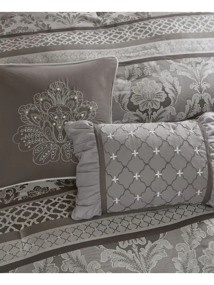 Комплект постельного белья Bellagio Jacquard из 7 предметов, размер King Madison Park — изображение 5 из 8, серый