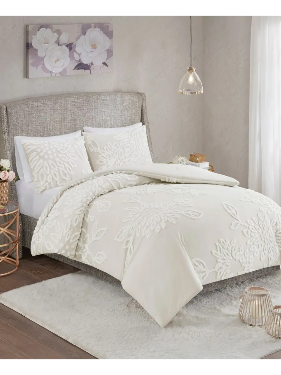 Комплект постельного белья Veronica Floral Tufted из 3 предметов, размер King/California King — изображение 2 из 10, белый