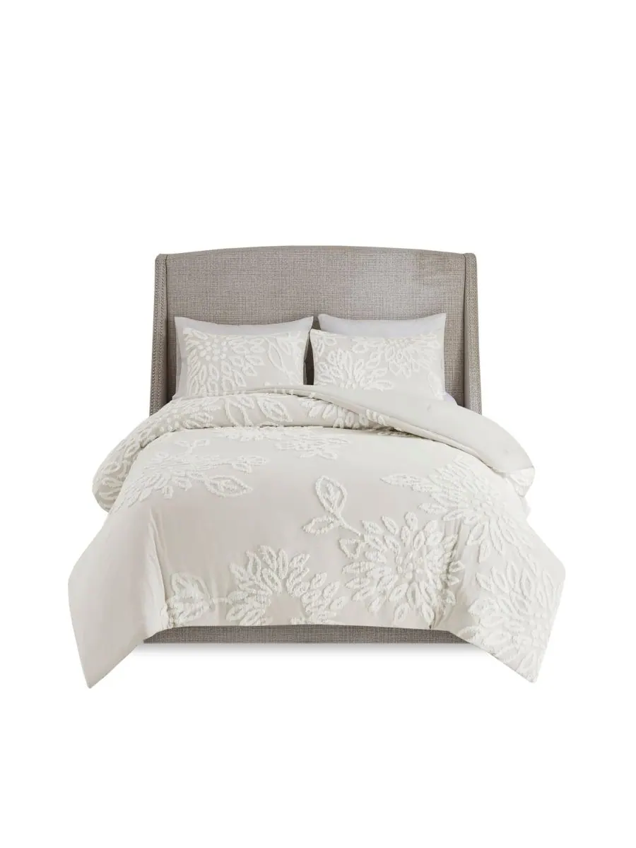 Комплект постельного белья Veronica Floral Tufted из 3 предметов, размер King/California King — изображение 4 из 10, белый