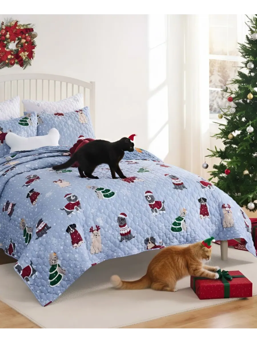 Комплект постельного белья Winter Whiskers Holiday из 3 предметов, размер Full/Queen Greenland Home — изображение 2 из 7