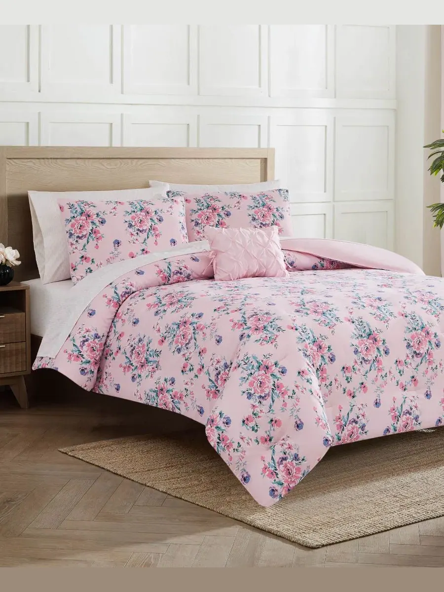 Комплект постельного белья Phoebe Reversible 8-Pc., King Jessica Simpson — изображение 7 из 10, розовый