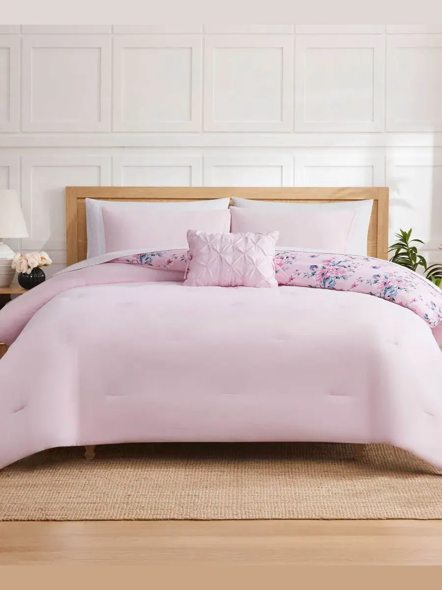 Комплект постельного белья Phoebe Reversible 8-Pc., King Jessica Simpson — изображение 8 из 10, розовый
