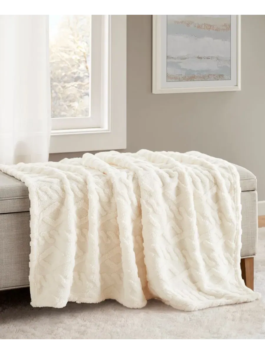 Плед с косами 127×152 см Premier Comfort — изображение 2 из 7, бежевый