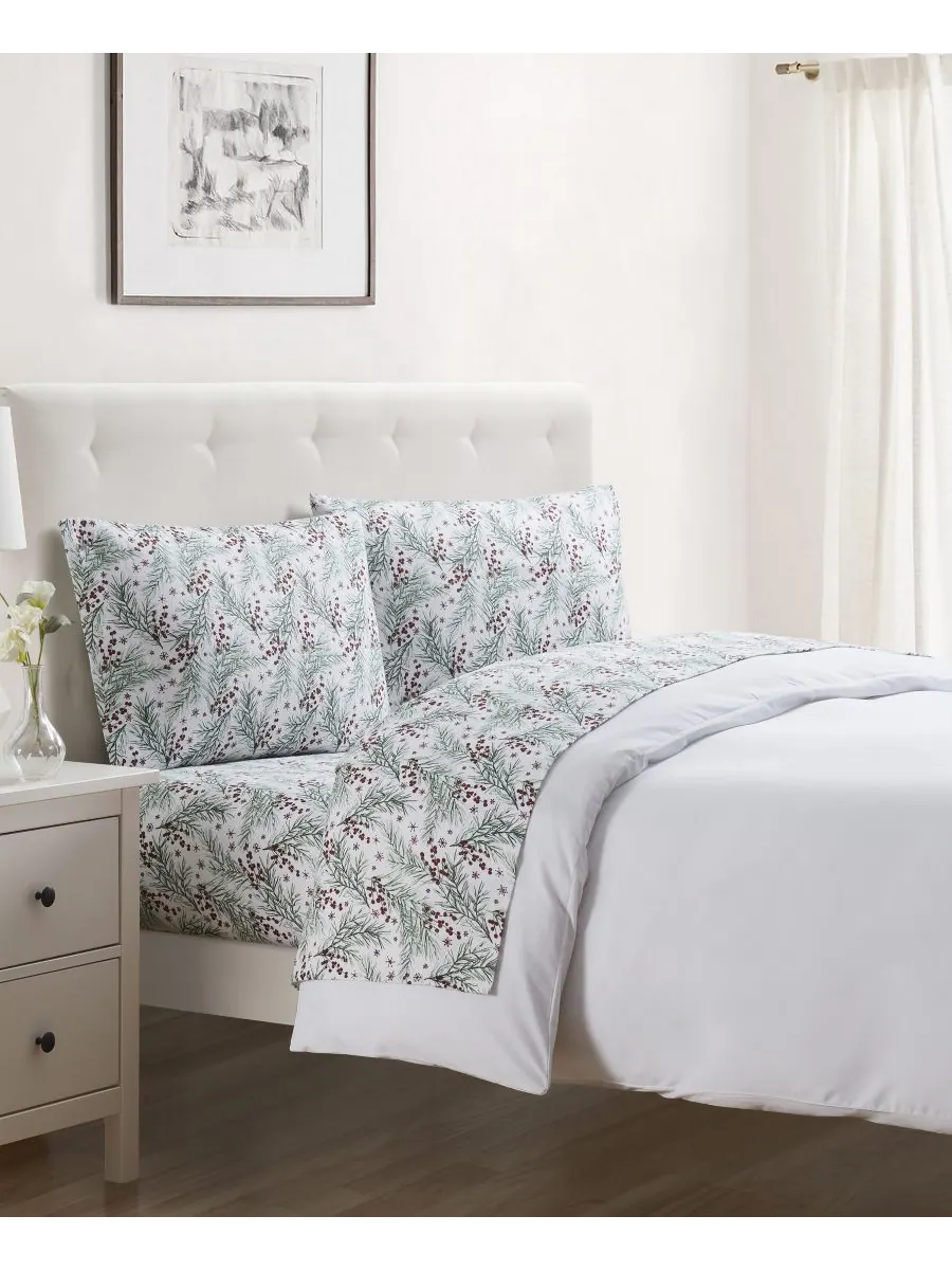 Комплект постельного белья Home Pine из 100% хлопковой фланели, 3 предмета, размер Twin Tahari — изображение 6 из 6, красный