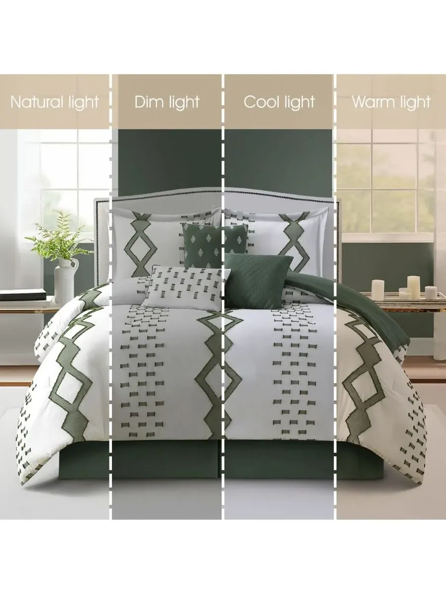 Комплект постельного белья Sanissa Geometric из 7 предметов, размер Queen Stratford Park — изображение 8 из 10, белый зеленый