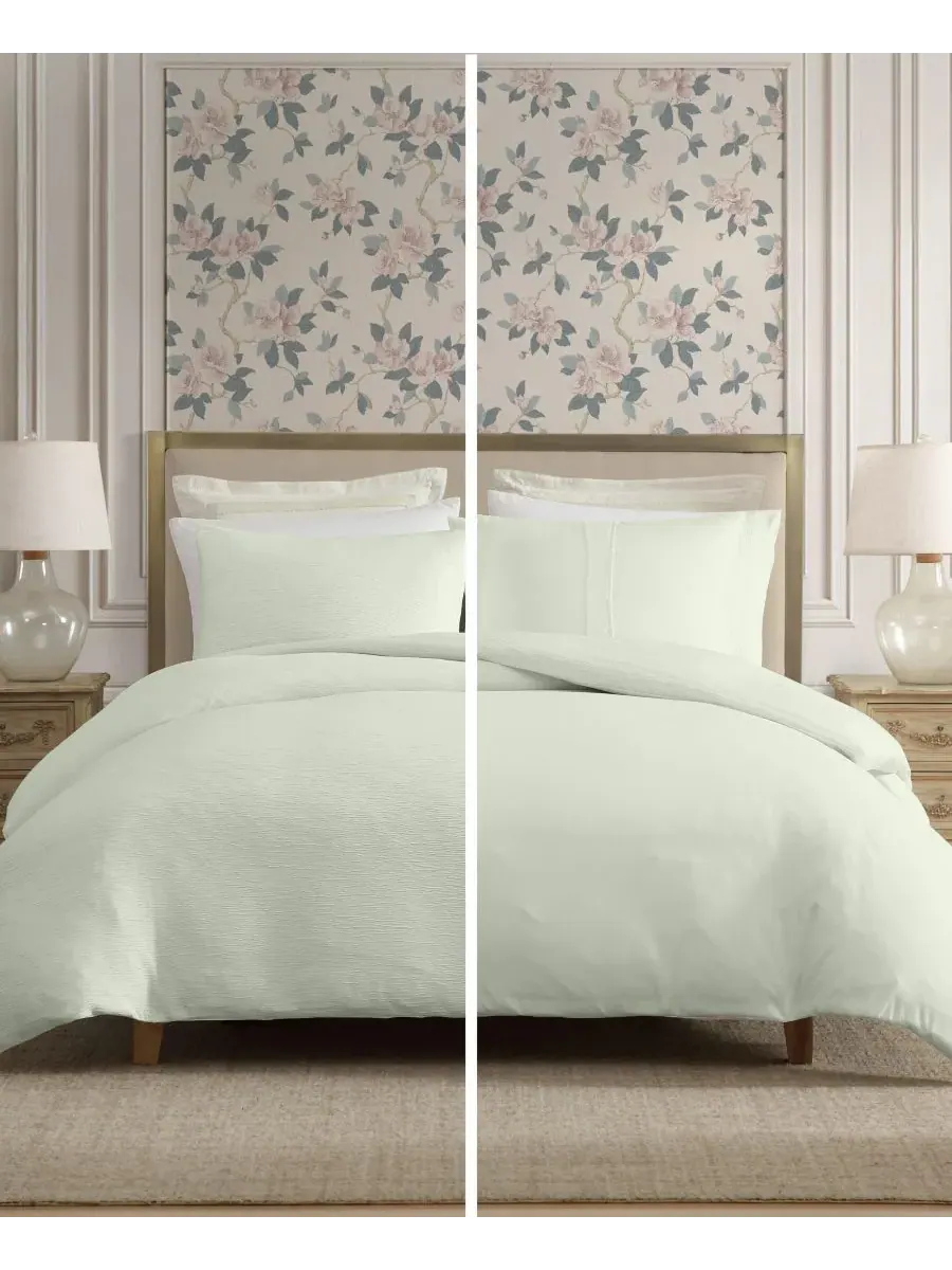 Комплект постельного белья из жатой марли, 3 предмета, размер King Laura Ashley — изображение 4 из 8, зеленый