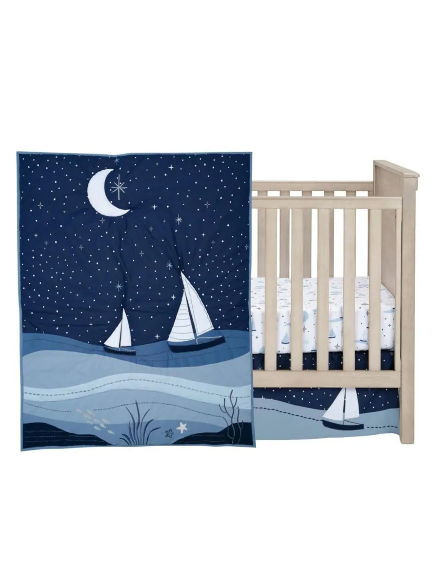 Комплект постельного белья для детской кроватки Little Skipper из 3 предметов с изображением — изображение 4 из 10, синий